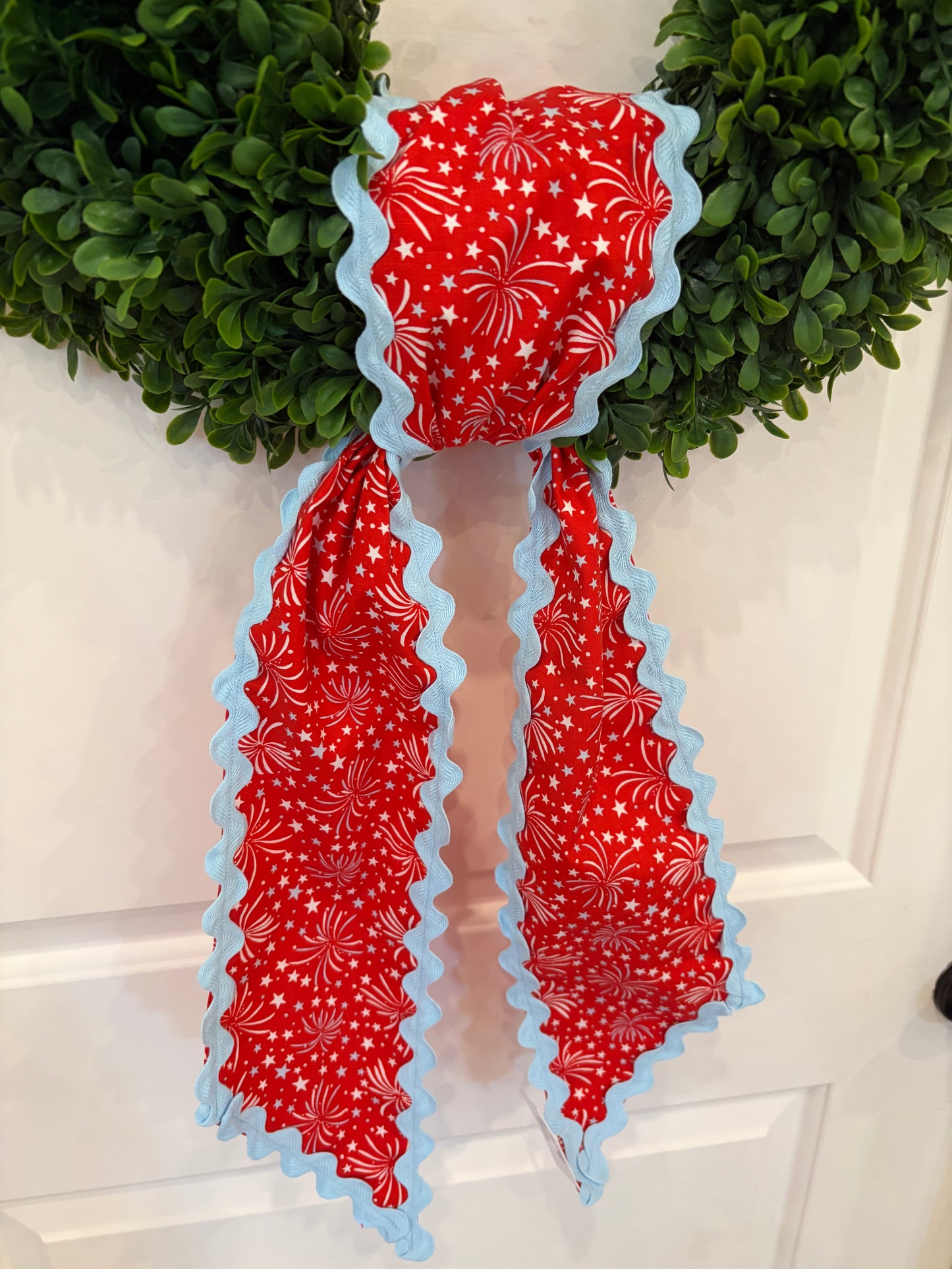 Red Firework Sash with Light Blue Ricrac