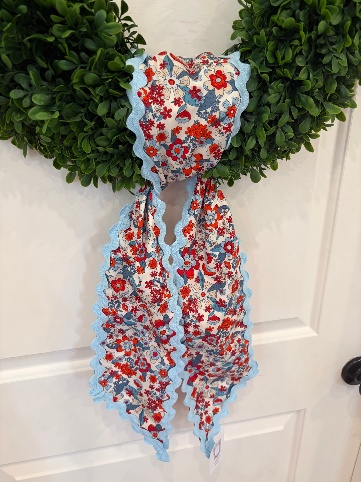 Patriotic Floral Sash with Light Blue Ricrac