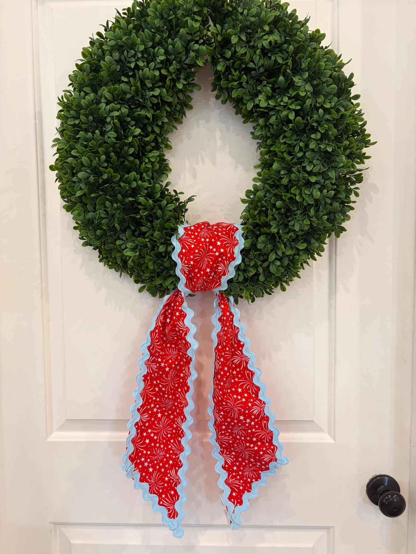 Red Firework Sash with Light Blue Ricrac