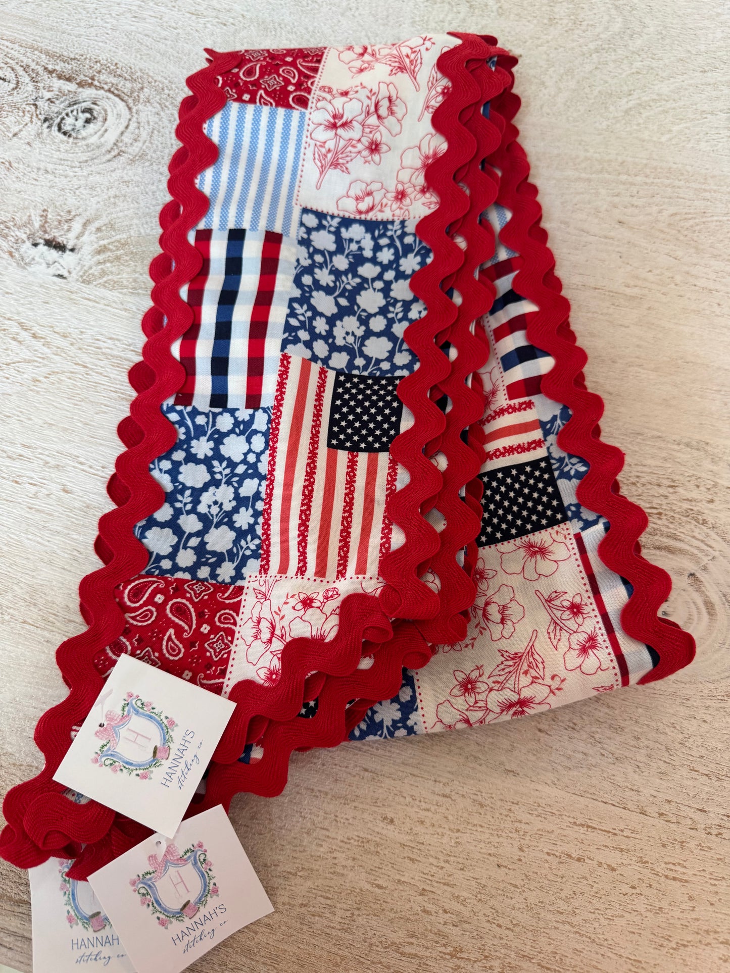 Patchwork Sash with Red RicRac Trim